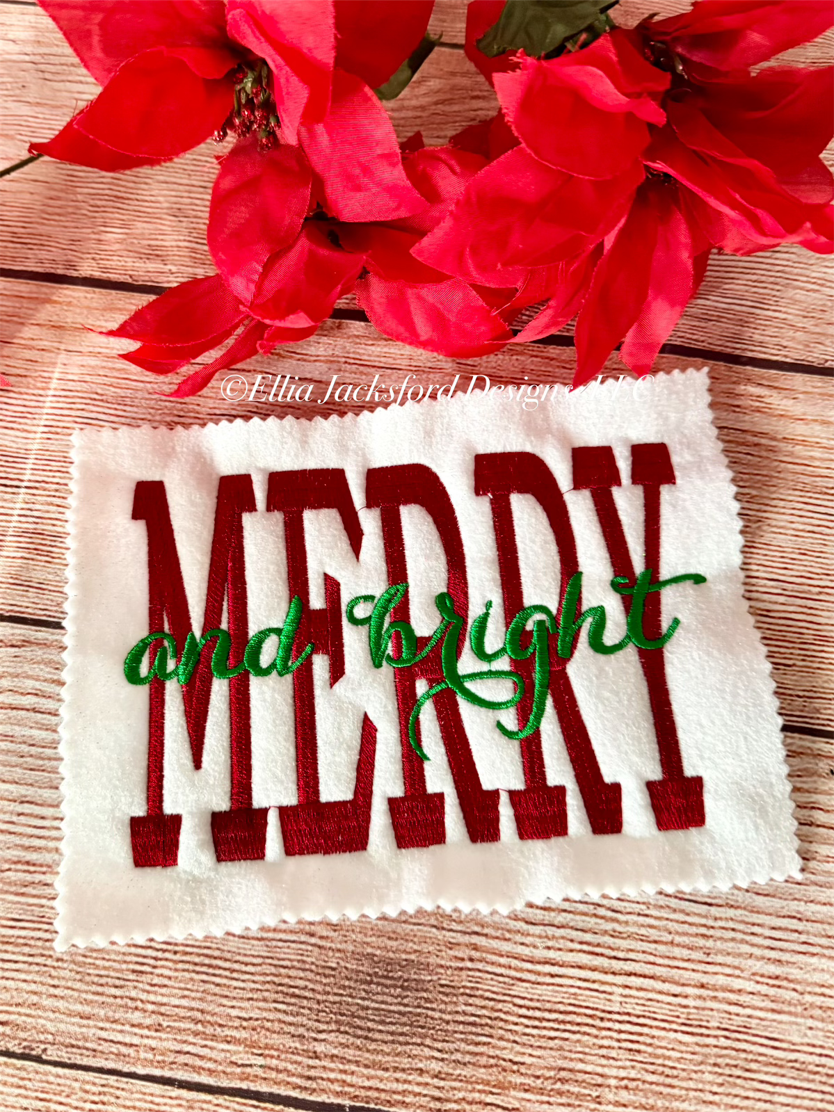 Merry and Bright Christmas Embroidery Design 3 SIZES