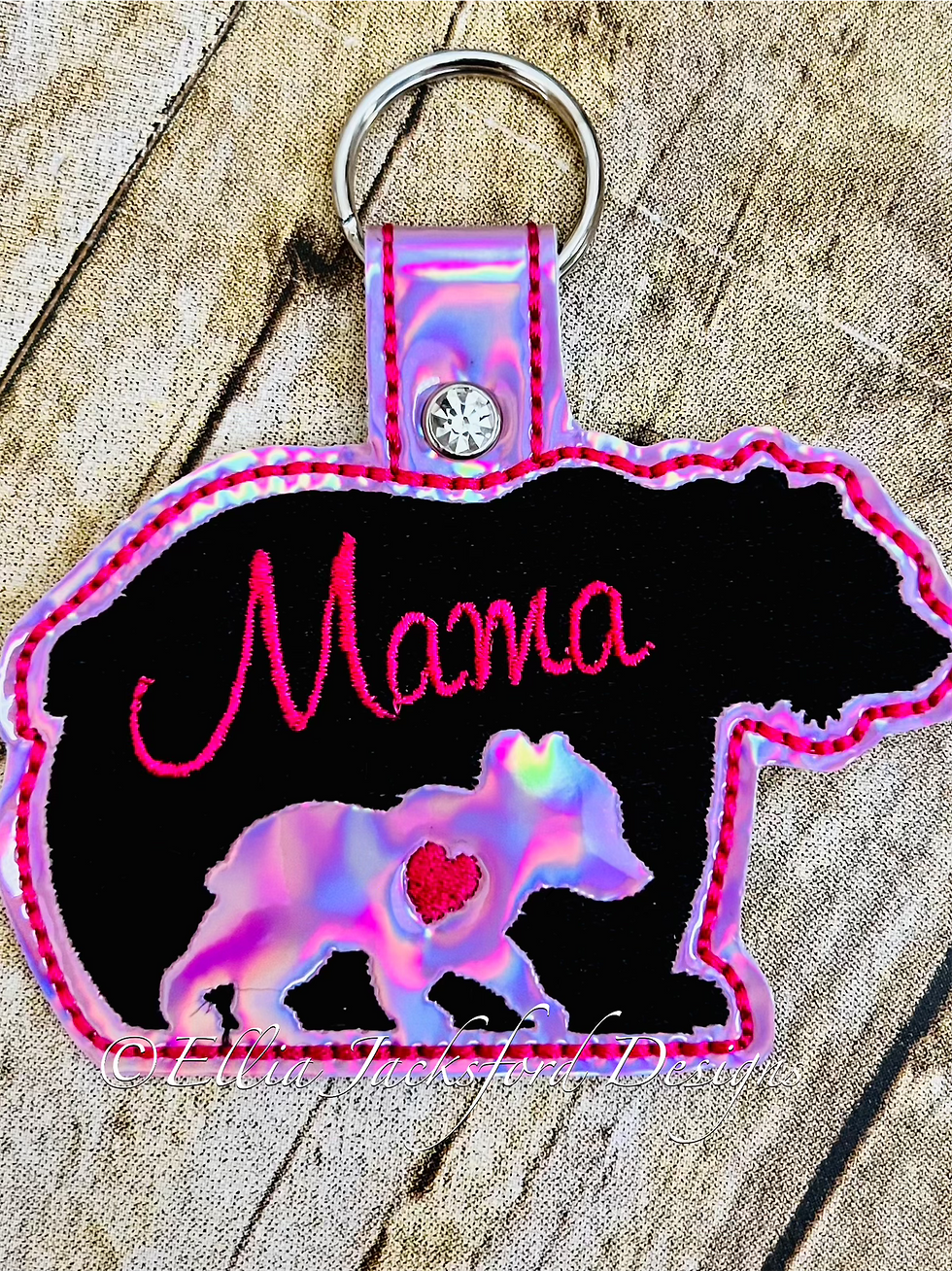 Thumbnail: Mama Bear Keyfob Embroidery Design 2 FINISHES