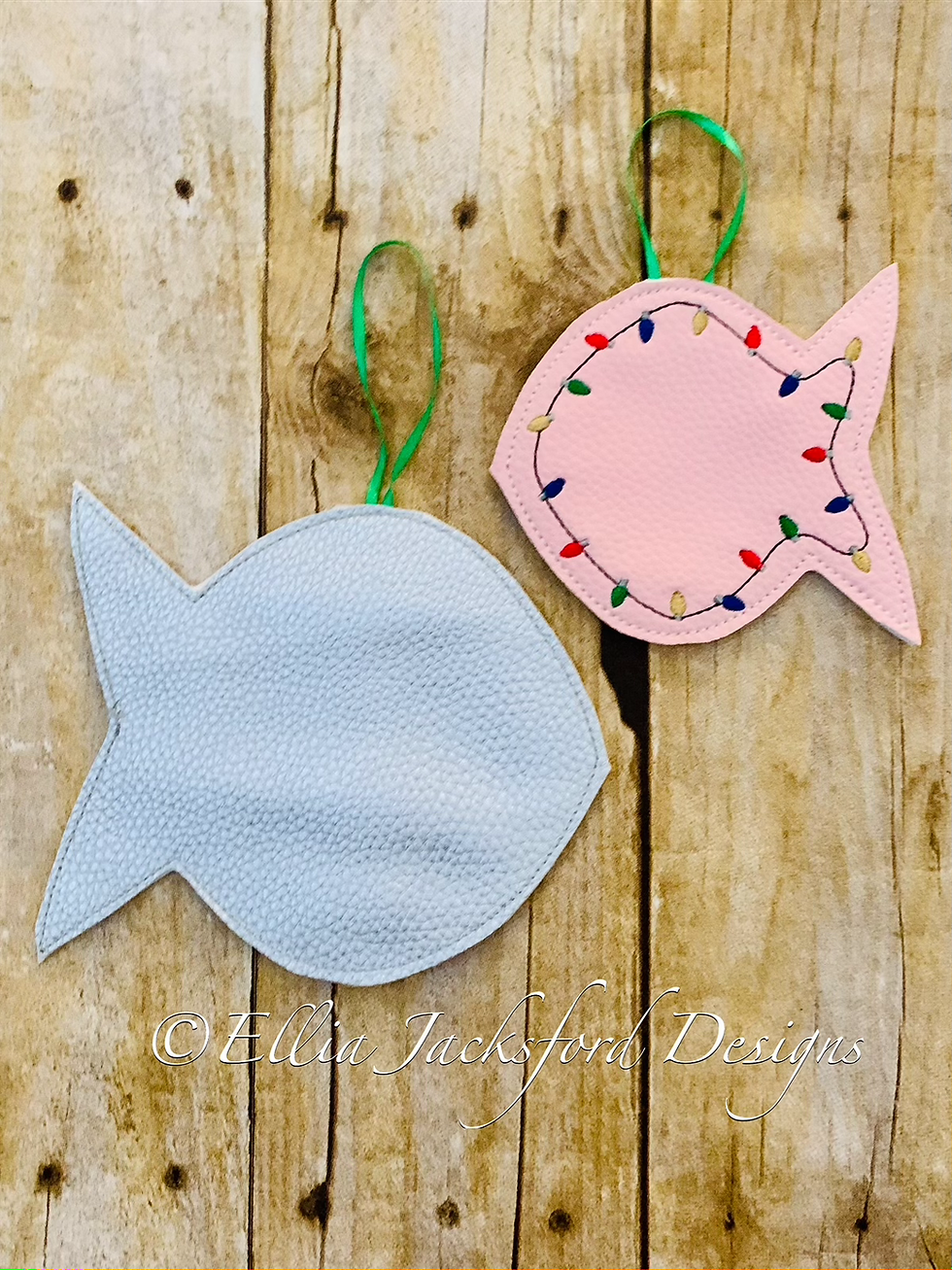 Thumbnail: ITH Christmas Cat/Fish Ornament Embroidery Design 2 SIZES