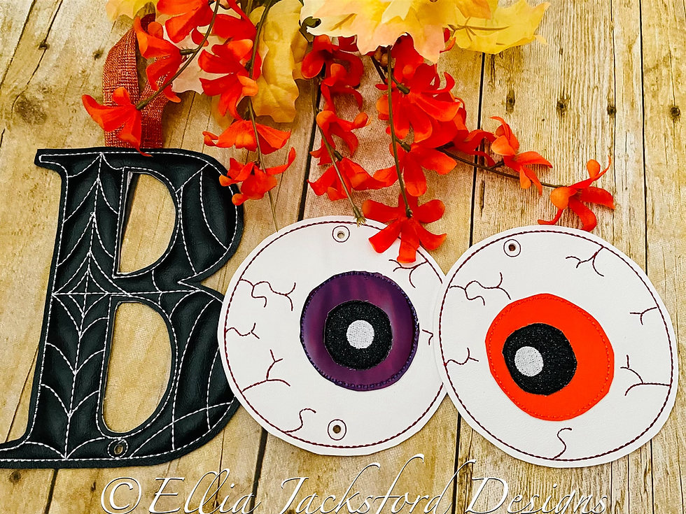 Thumbnail: ITH Boo Eyeball Door Hanger Embroidery Design 3 SIZES