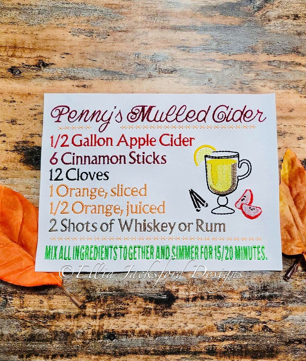 Thumbnail: Penny's Mulled Cider Recipe Embroidery Design