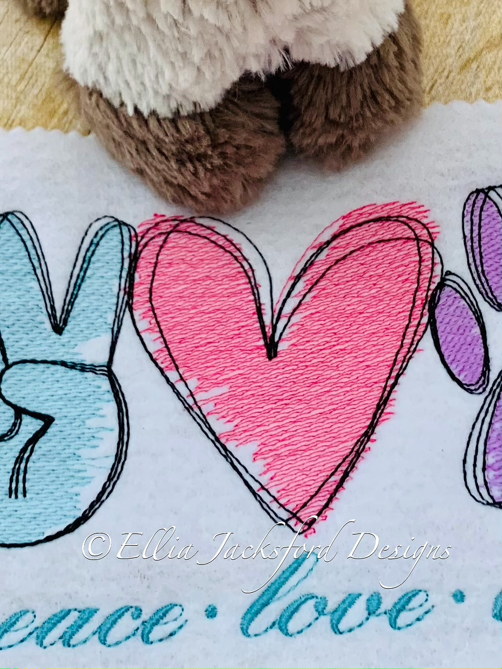Thumbnail: Peace Love Cats Sketch Embroidery Design 3 SIZES