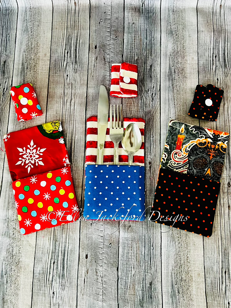 Thumbnail: Fabric Silverware and Napkin Ring Embroidery Design Set