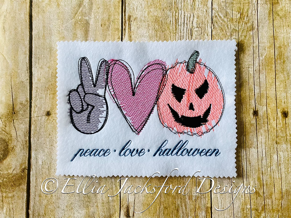 Thumbnail: Peace Love Halloween Sketch Embroidery Design 4 SIZES