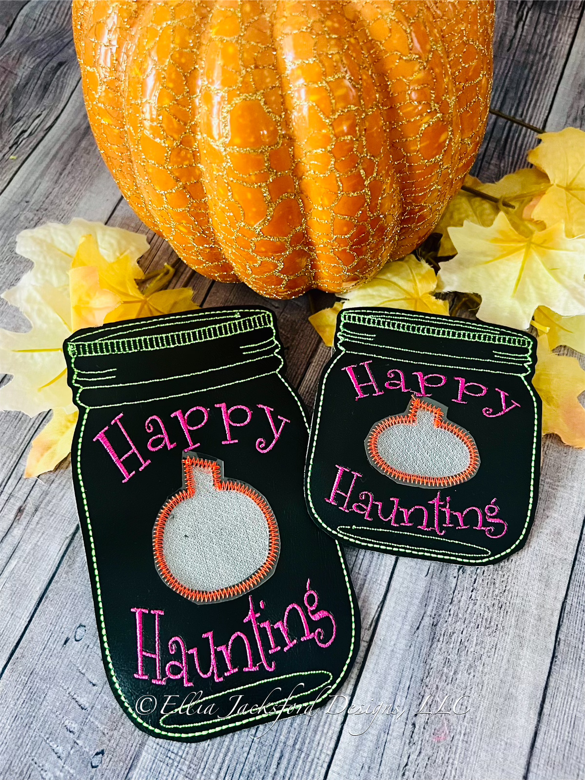 Happy Haunting Glass Jar Candy Holder Embroidery Design 2 SIZES