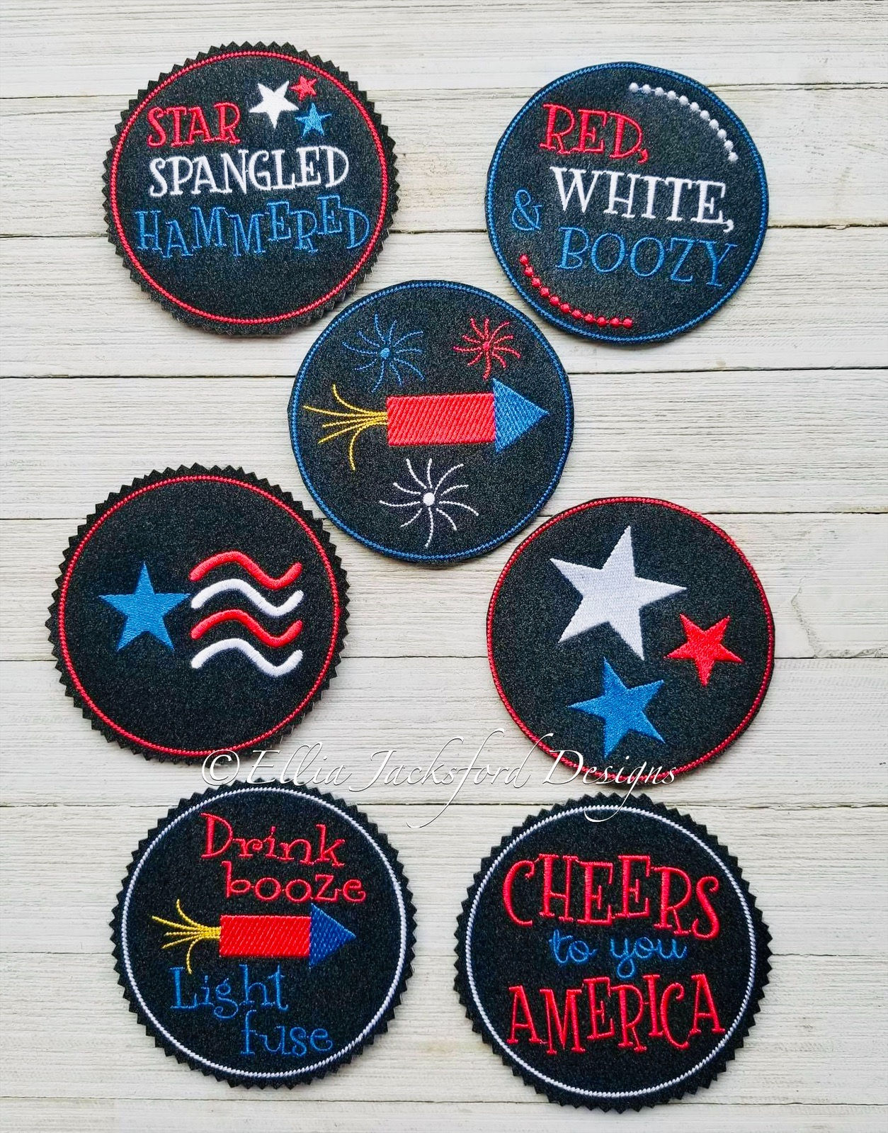 Americana Coaster Embroidery Design BUNDLE