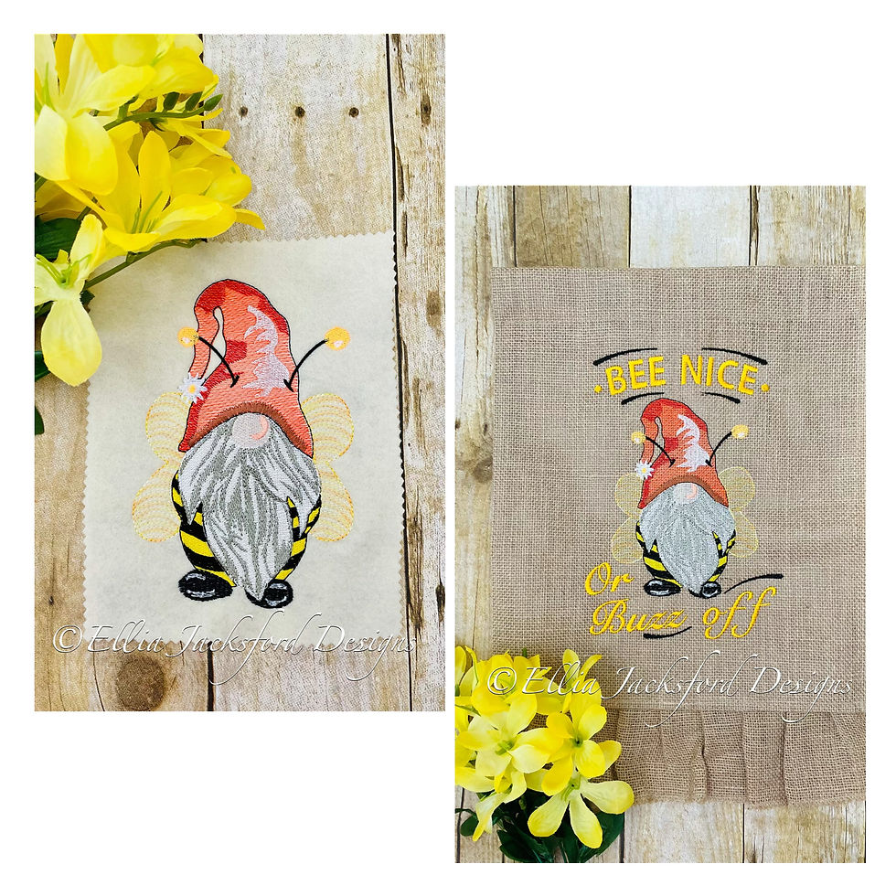 Bee Gnome Sketch Embroidery Design 2 FINISHES