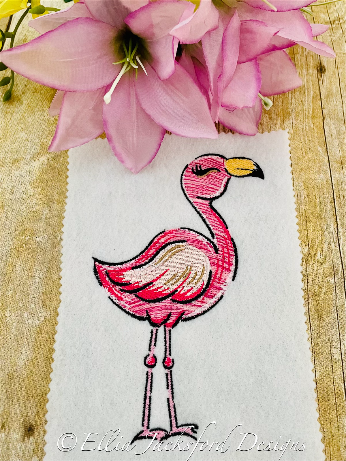 Flamingo Sketch Embroidery Design 2 FINISHES | Ellia Jacksford