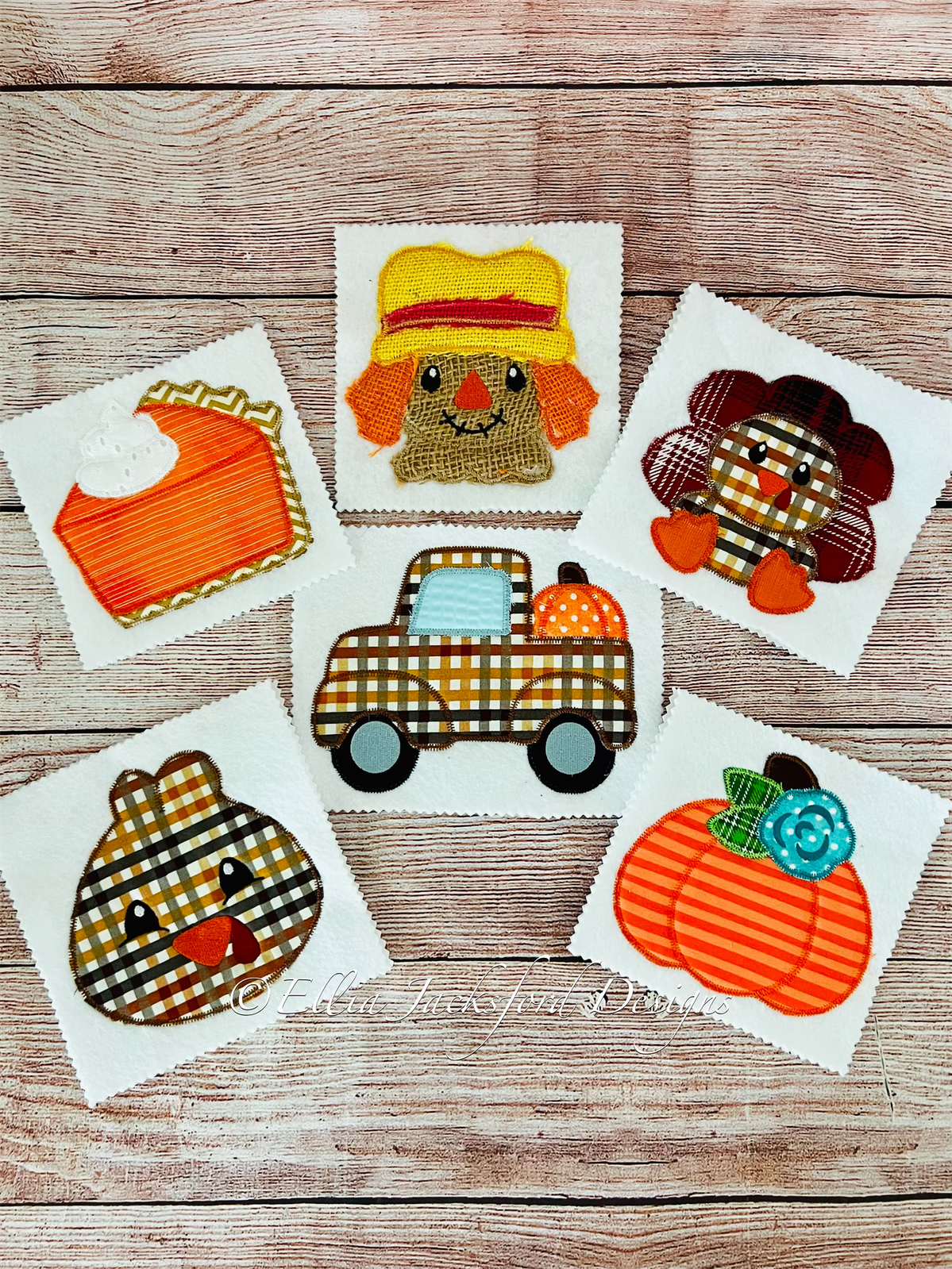 Fall Applique Zig Zag Finish Embroidery Design BUNDLE