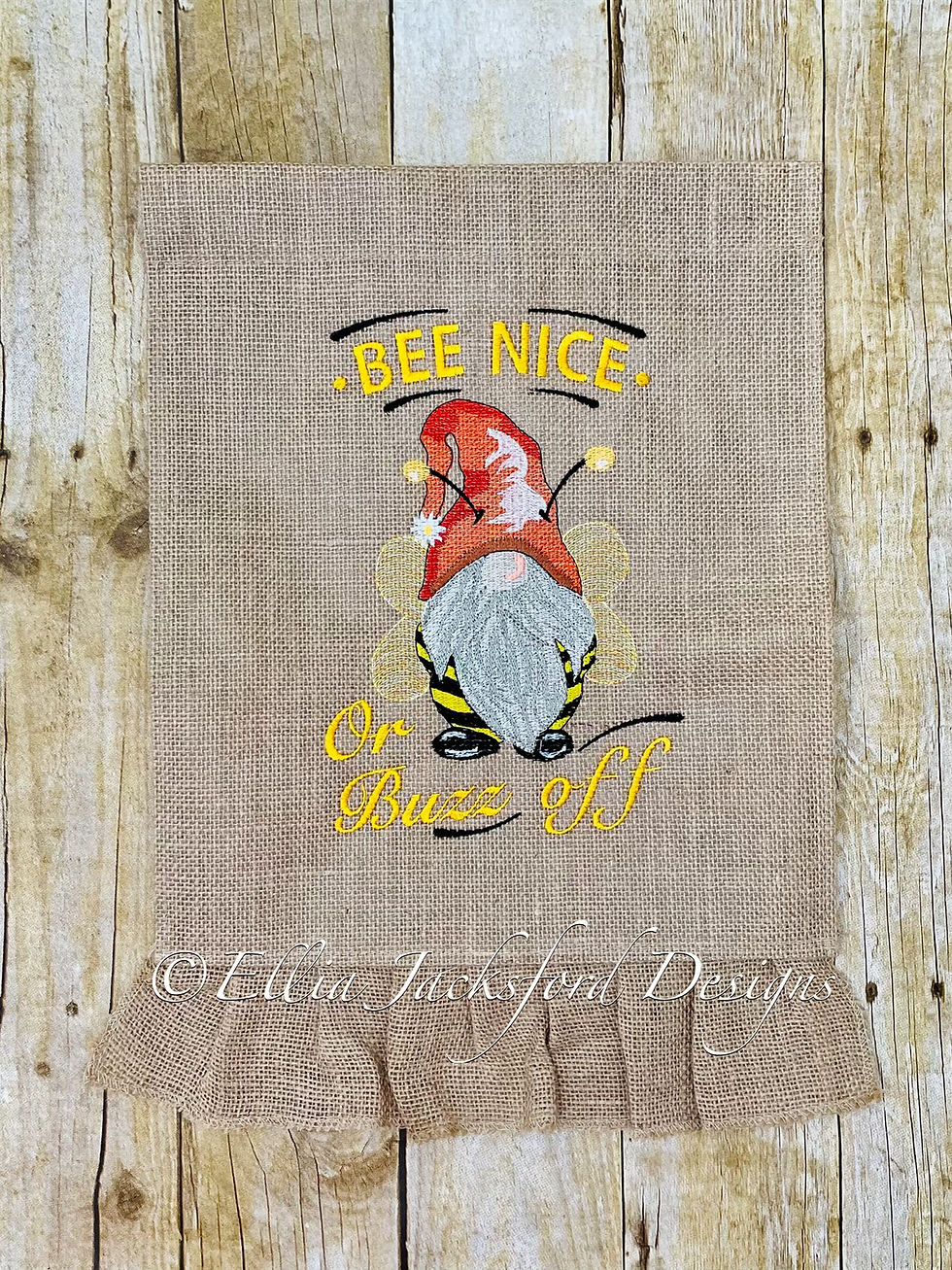 Thumbnail: Bee Gnome Sketch Embroidery Design 2 FINISHES