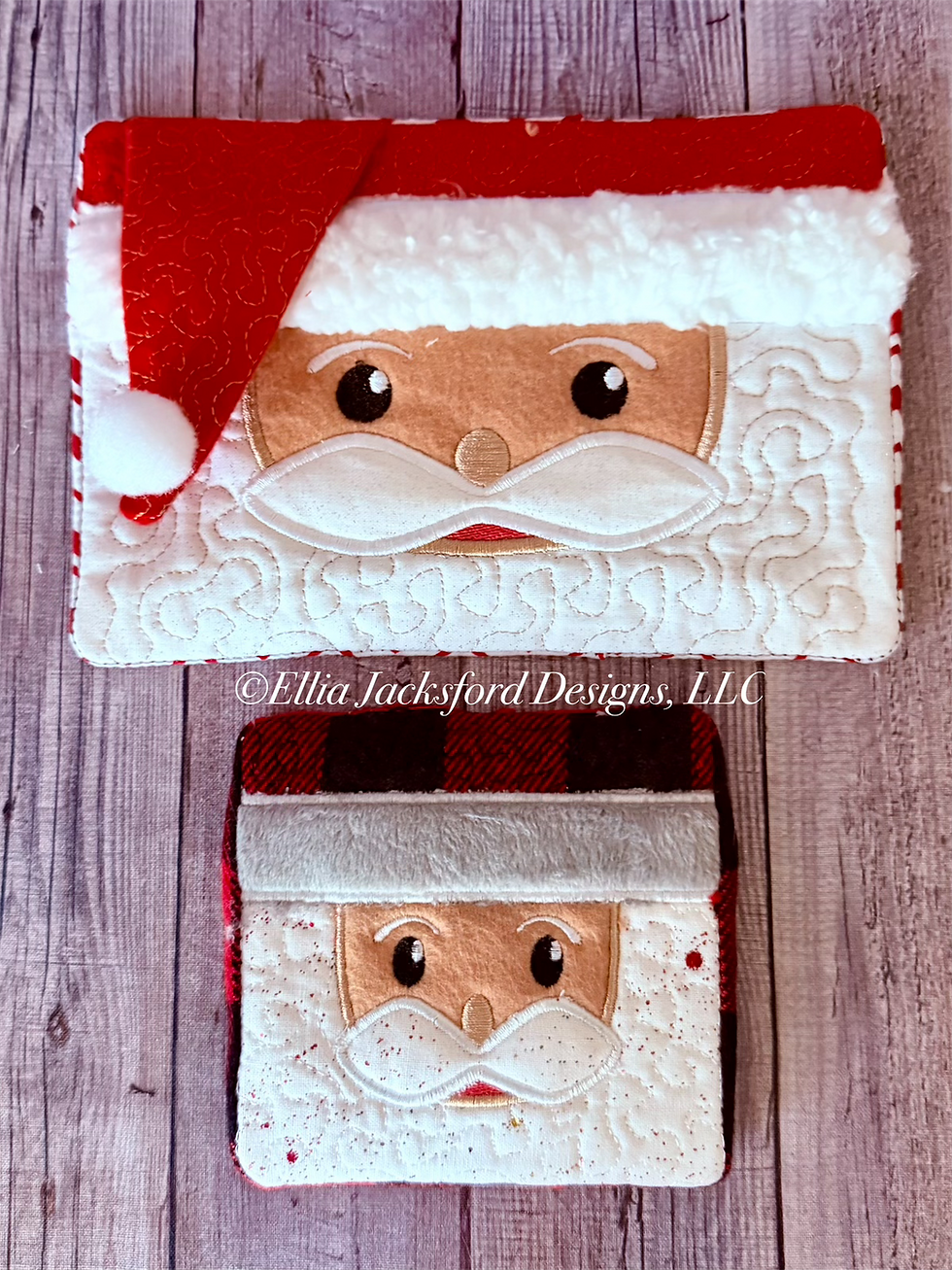 Thumbnail: Quilted Santa Face Mug Rug Embroidery Design SET OF 5