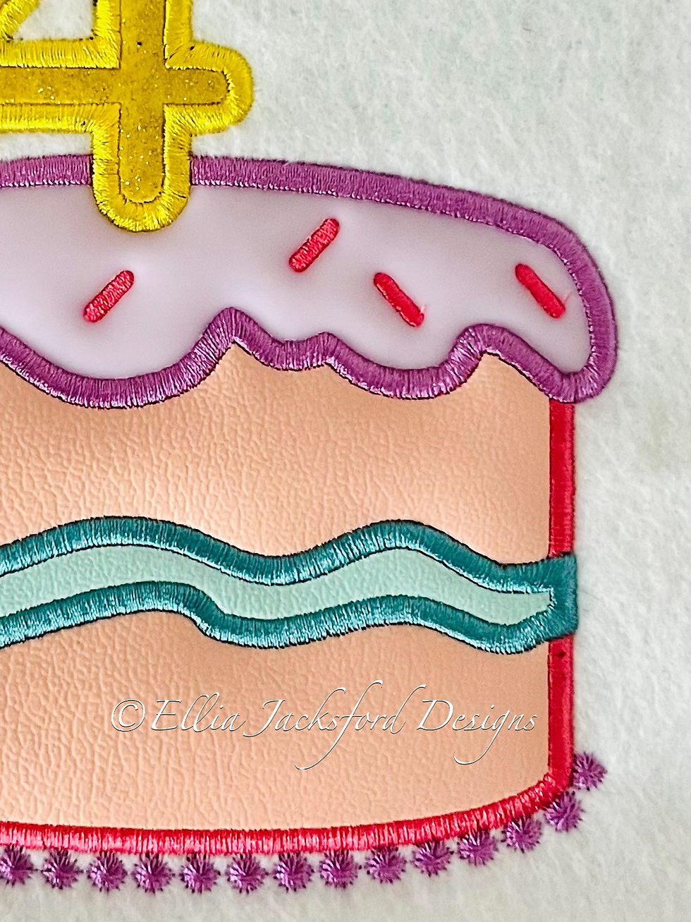 Thumbnail: 4th Birthday Cake Applique Embroidery Design 2 SIZES