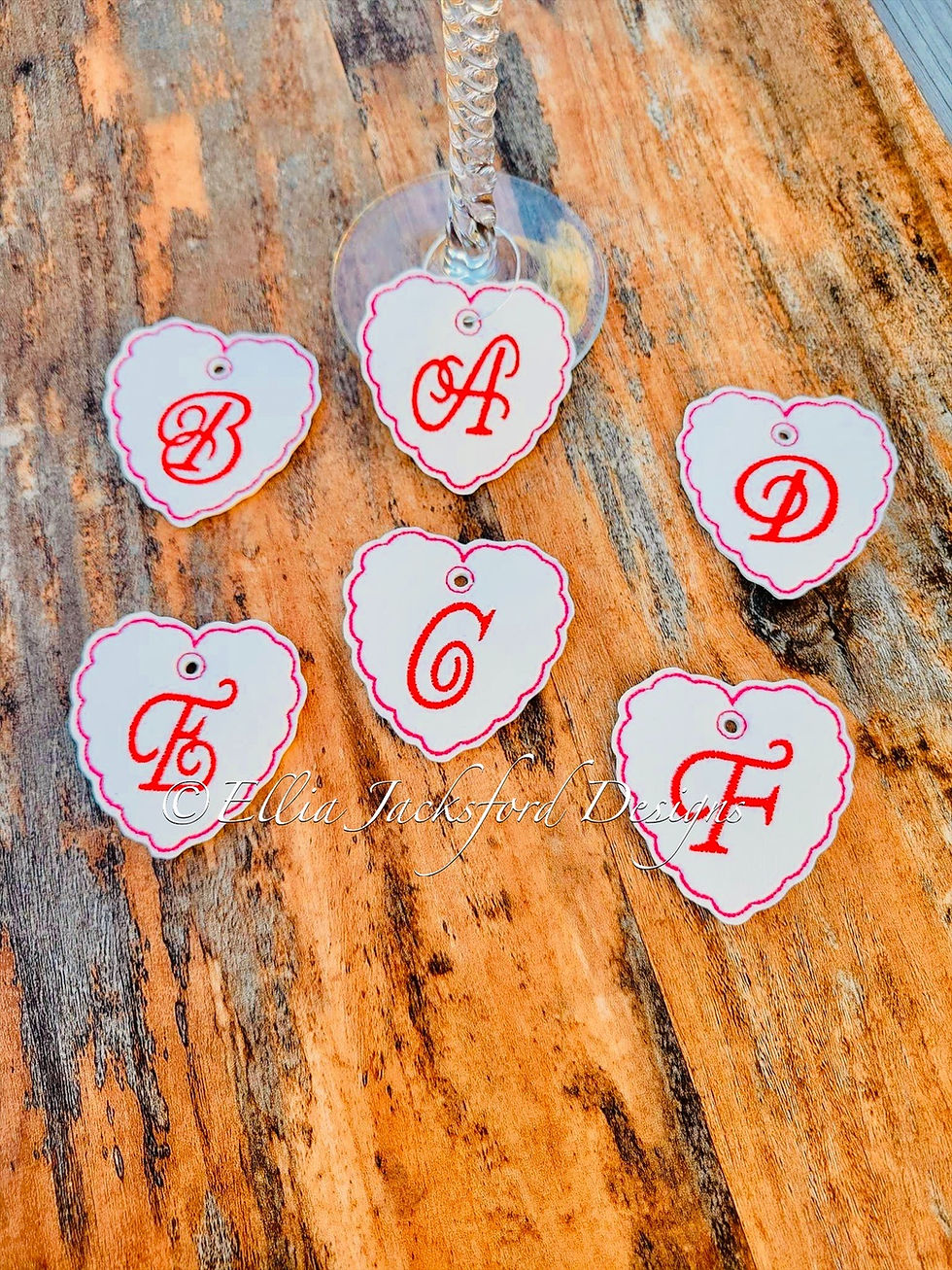 Thumbnail: Heart Alphabet Wine Charms Embroidery Design