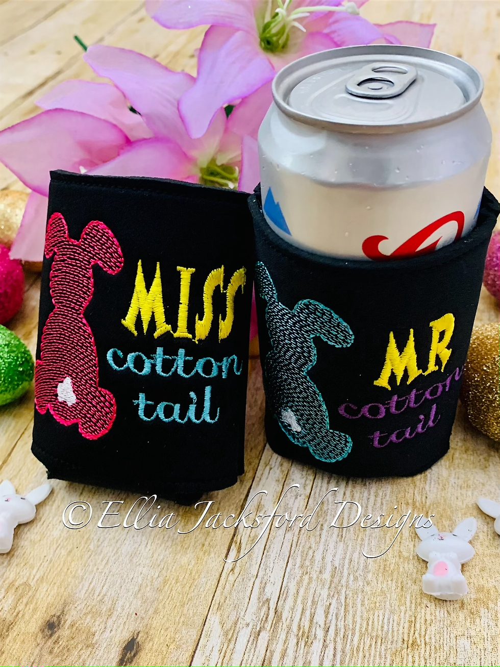 Thumbnail: ITH Mr and Miss Cottontail Can Insulator Embroidery Design SET OF 2