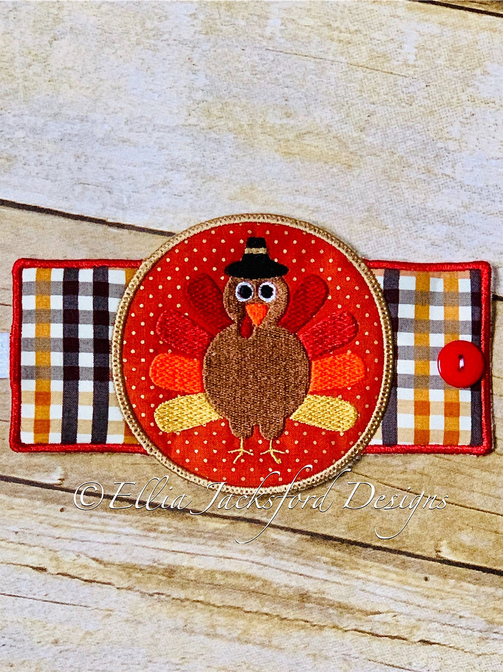 Thumbnail: ITH Thanksgiving Turkey Coffee Sleeve Embroidery File