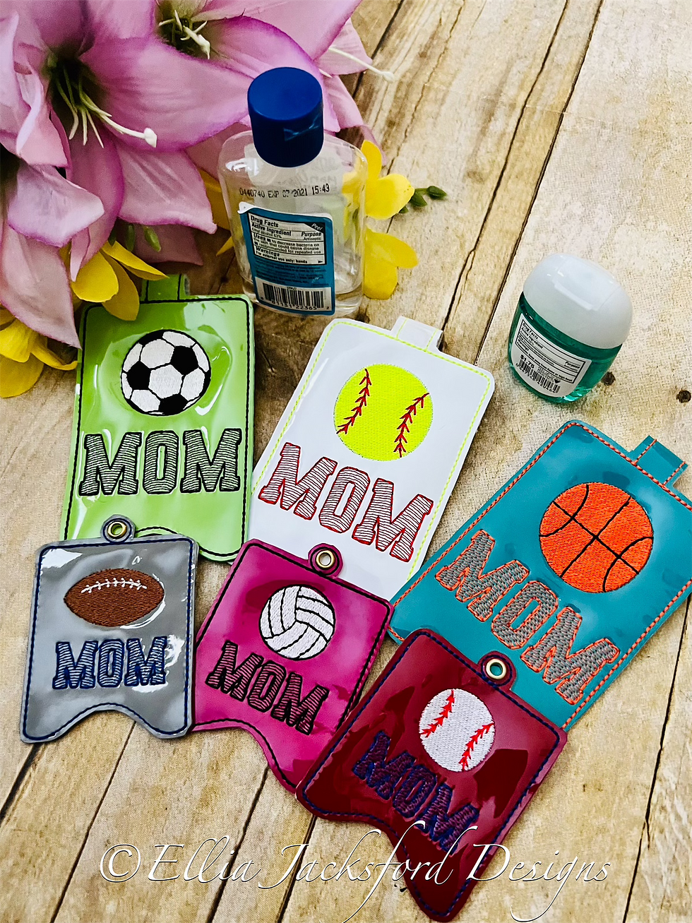 Thumbnail: ITH Sports Mom Hand Sanitizer Embroidery Design SET