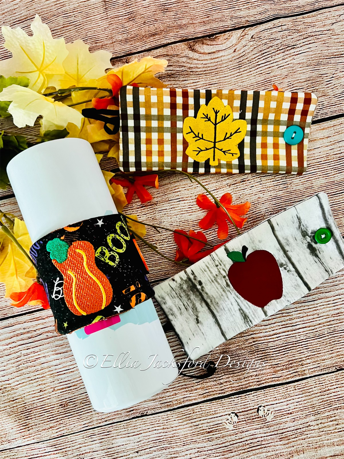 Fall Coffee Sleeve Embroidery Design SET OF 3