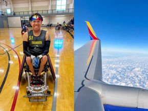 A side-by-side collage featuring two moments of travel and sport.