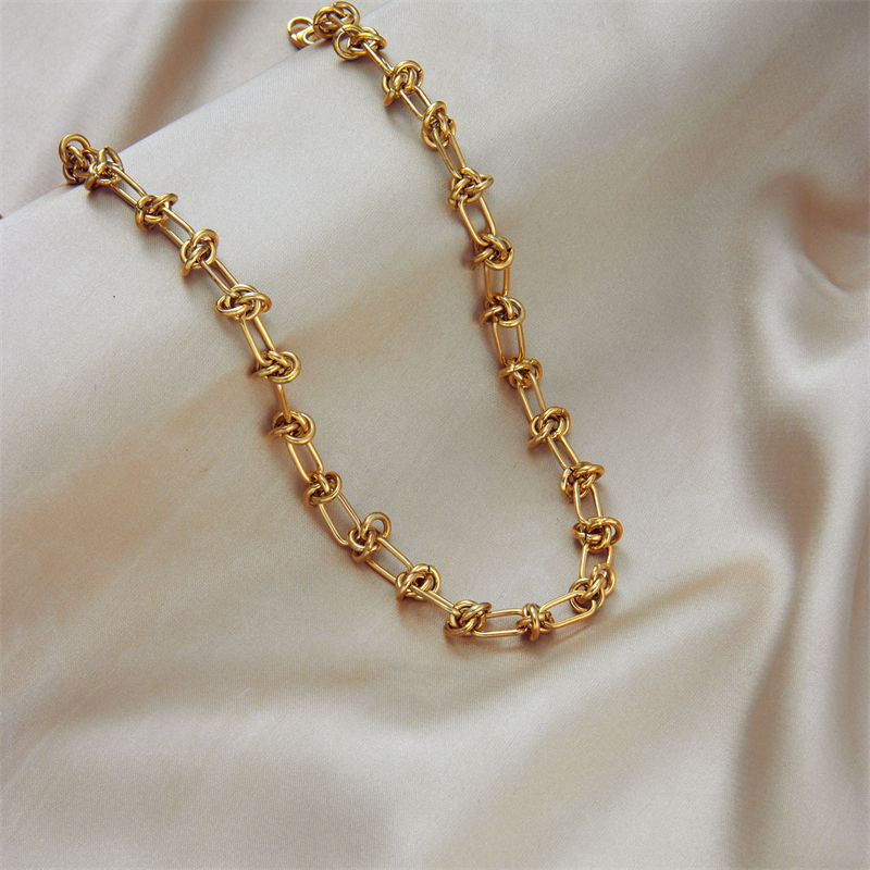 Thumbnail: DIEYURO 316L Stainless Steel Gold Silver Color Twist Knot Necklace Bracelets For