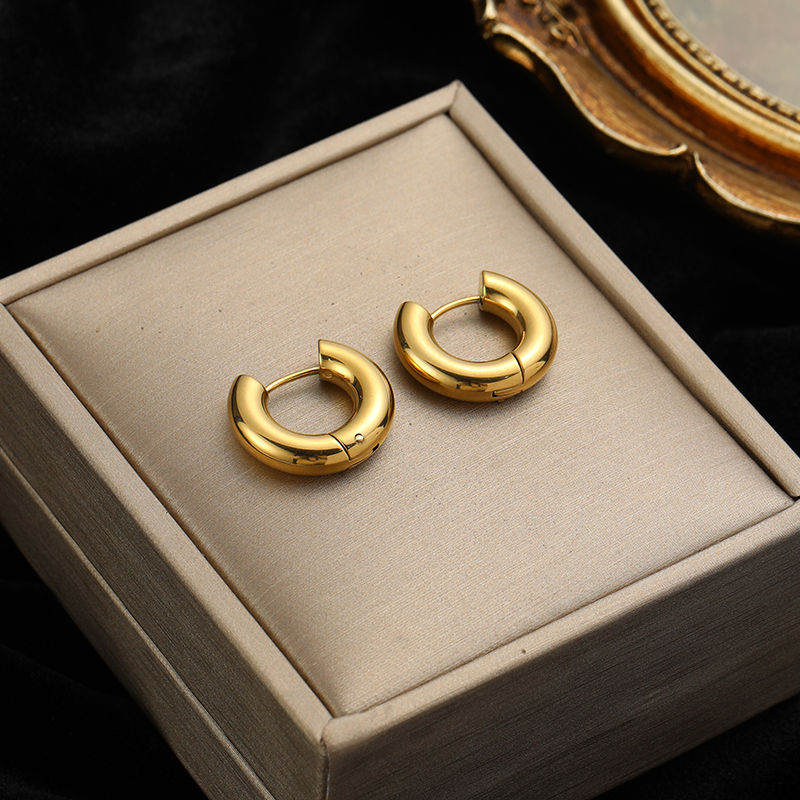 Thumbnail: EILIECK 316L Stainless Steel Simple Gold Color Polished Teardrop Stud Earrings F