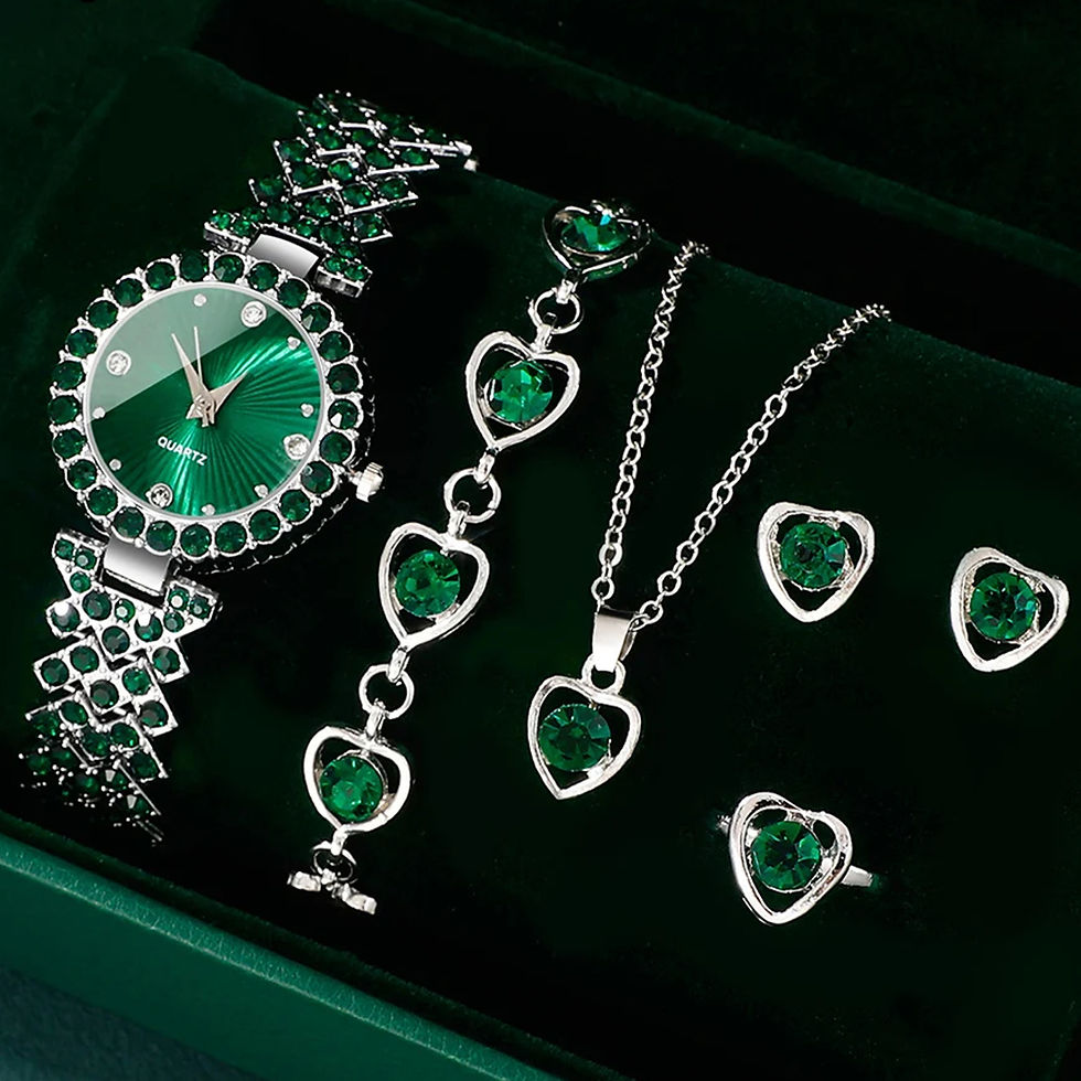 Thumbnail: Women Fashion Watches Heart Rhinestone Ring Necklace Earring Jewelry Set Luxury 