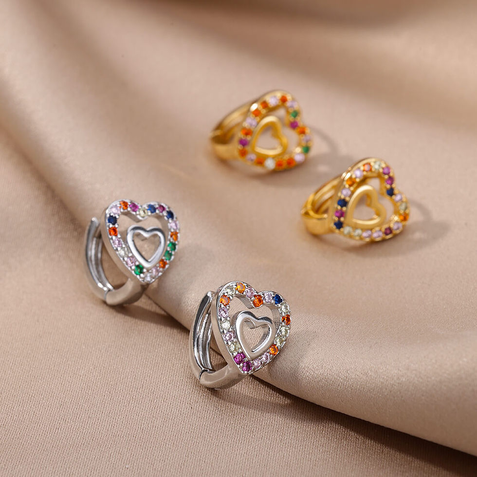 Thumbnail: Hollow Zircon Heart Earrings For Women Stainless Steel Gold Color Heart Earring 