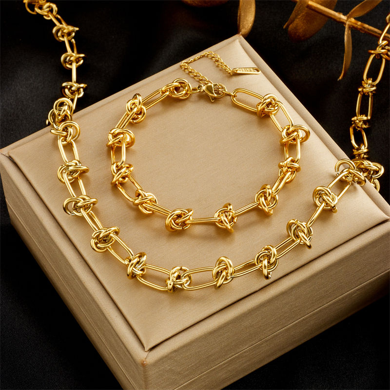 Thumbnail: DIEYURO 316L Stainless Steel Gold Silver Color Twist Knot Necklace Bracelets For