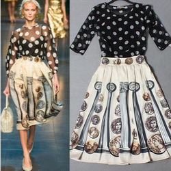 Golden Vintage Print 2 Pieces Bohemian Dress