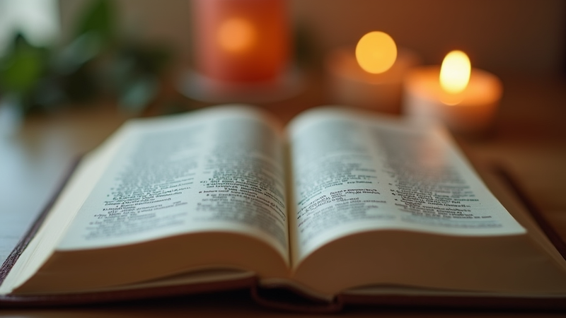 Open Bible with lit candles