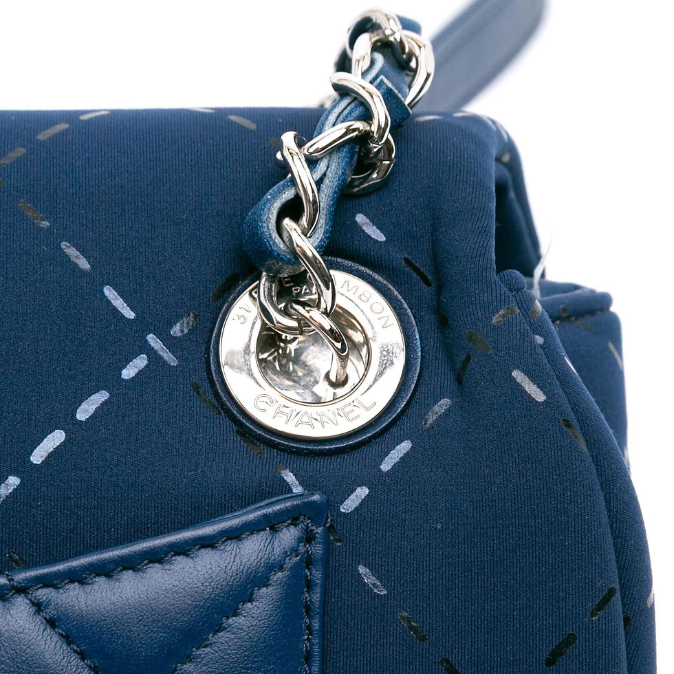 Miniature : Chanel – Shoulder Bag en jersey bleu ajouré et cuir, bijouterie argentée
