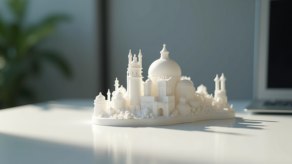 Eye-level view of a 3D printed model on a table