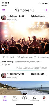 MemorySnip is a social media app to allow users to add and share their memories with their friends and family.