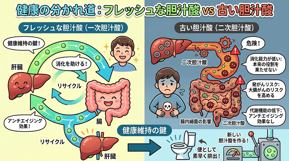 「フレッシュな胆汁酸」vs「古い胆汁酸」
