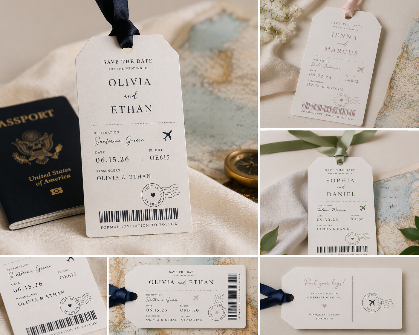 Baggage Tag Style Save the Date Invitation for Destination Weddings