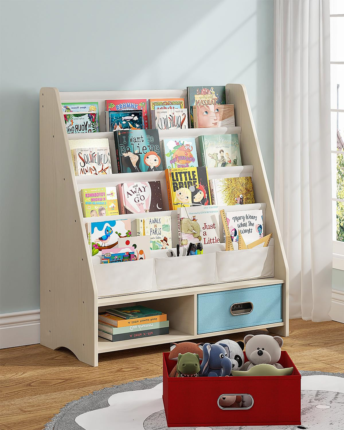 SEIRIONE Sturdy Kids Bookshelf Book Shelf for Kids Room with Tear-Proof Cotton S