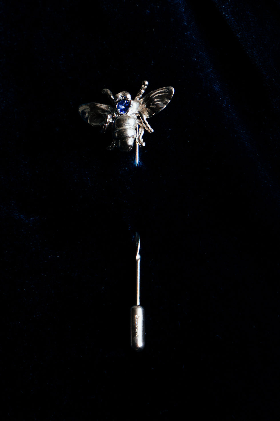 Thumbnail: Little Bee Tie Pin | Sterling Silver + Blue Sapphire