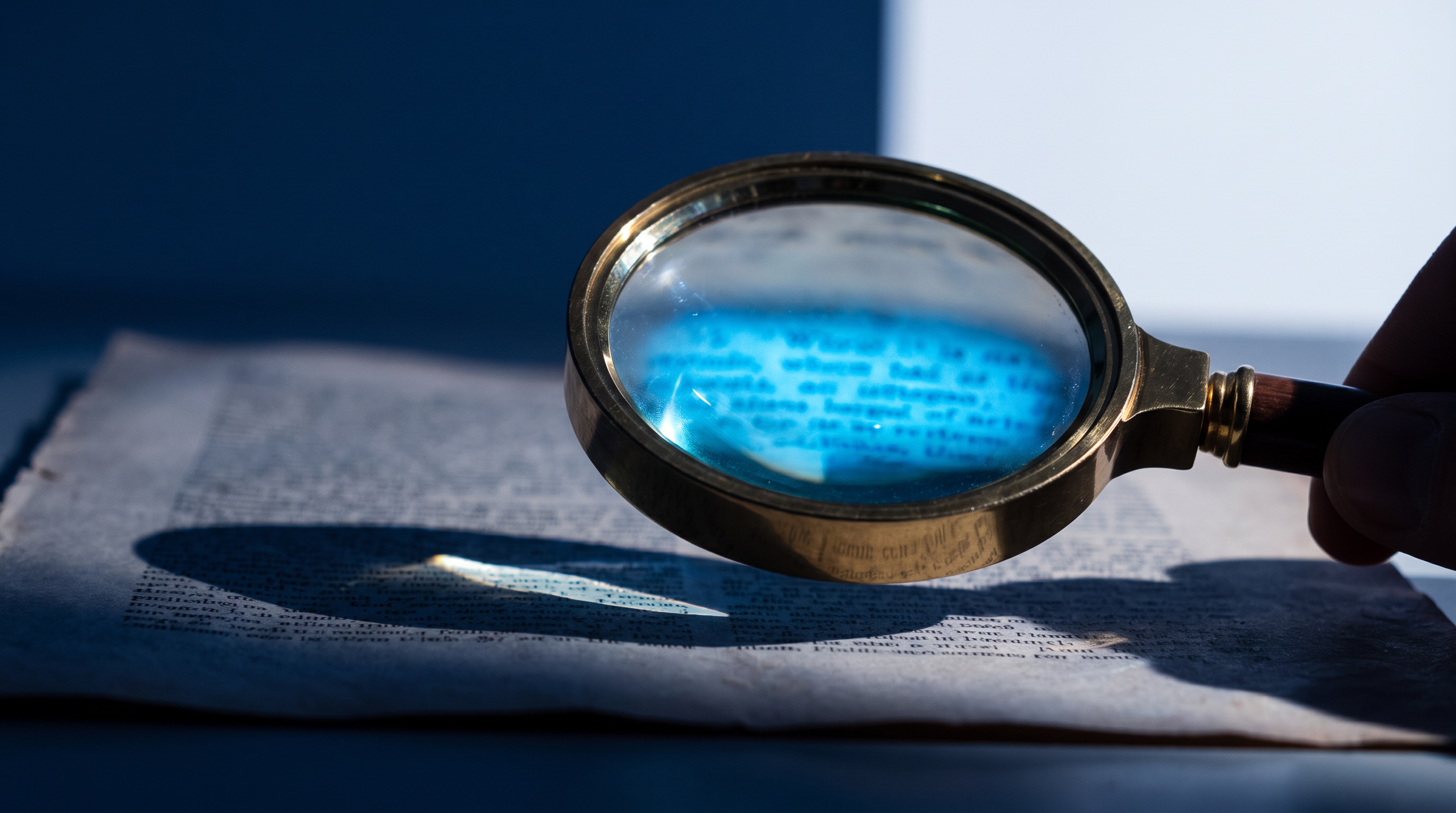 A magnifying glass over a document with one passage highlighted, representing a sourced answer.