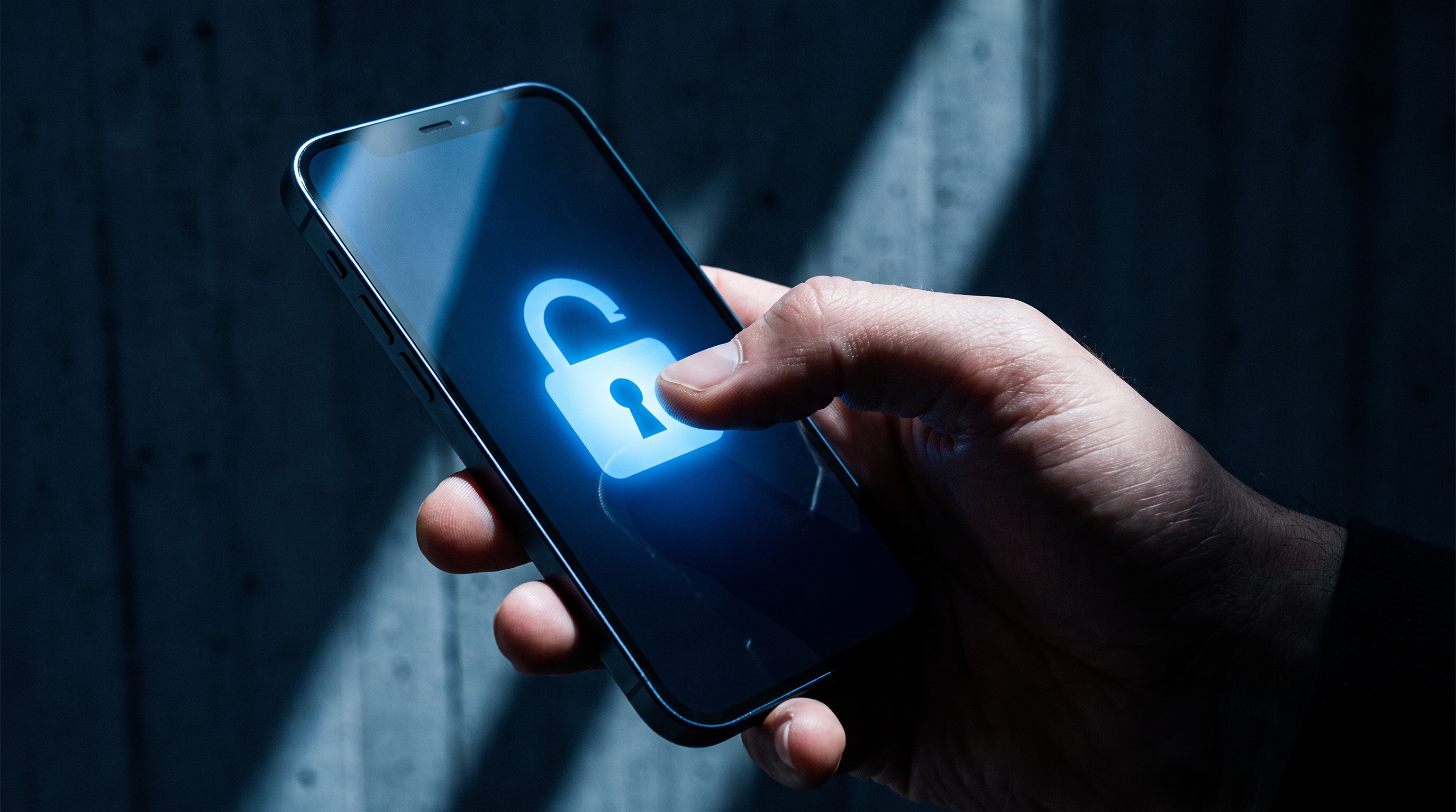A smartphone showing an account padlock changing from locked to unlocked.