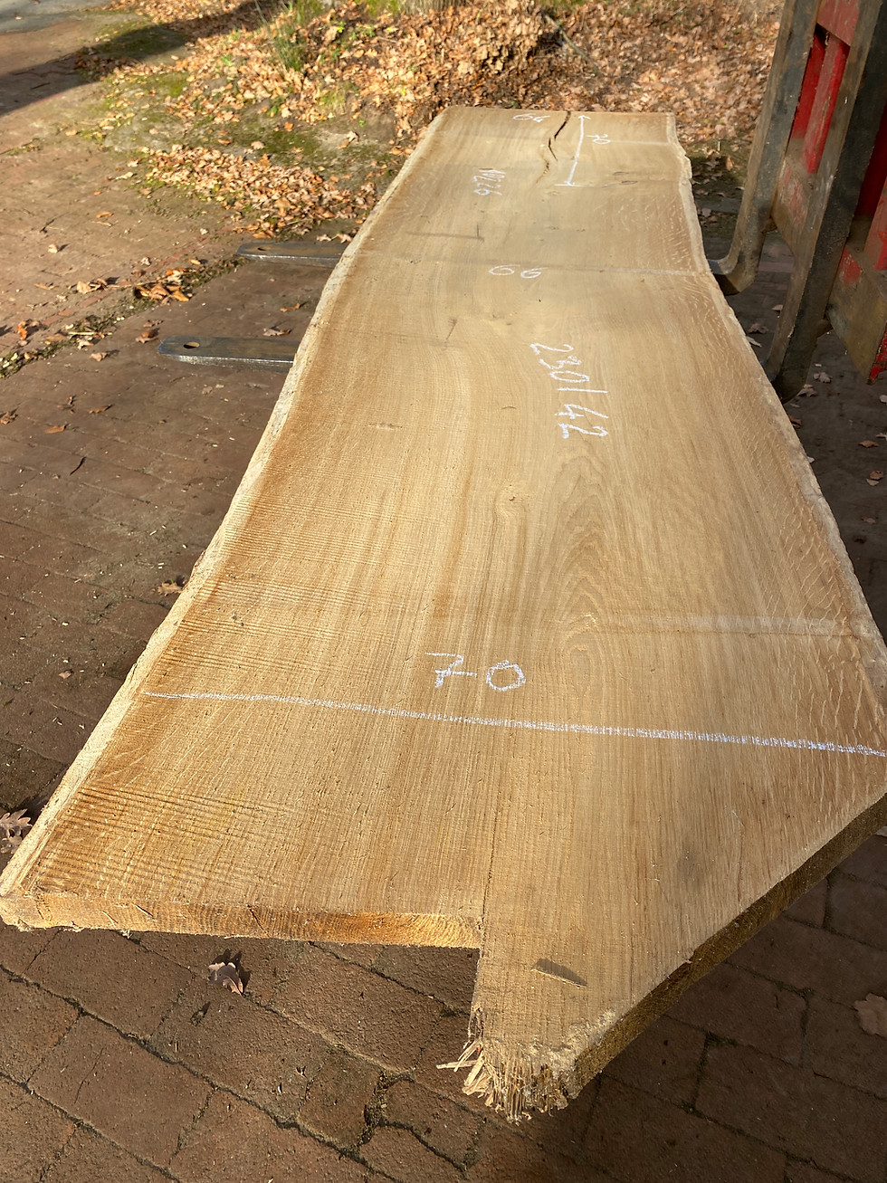 Große Eichenholzplatte, Eichenbohle | Bohle für Tischplatte | Eichen Brett | 70 mm, bereit zur Bearbeitung im Freien.