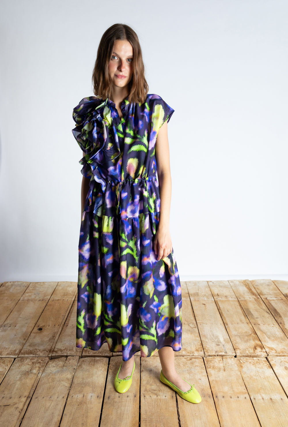 Posphia Printed Ruffle Front Dress