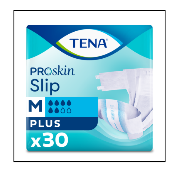 TENA Slip Plus تينا سليب بلس – حجم ميديوم – عبوة 30 قطعة – حفاضات للبول – برو سكين