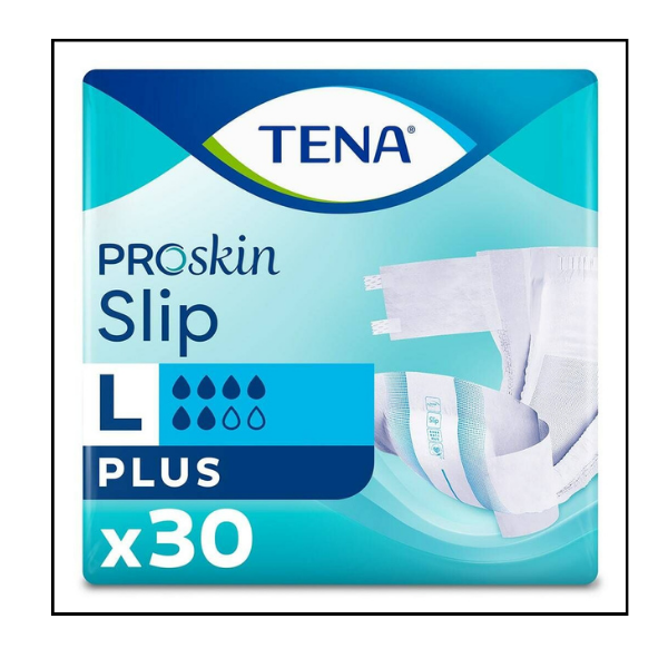 TENA Slip Plus تينا سليب بلس – حجم لارج – عبوة 30 قطعة – حفاضات للبول – برو سكين