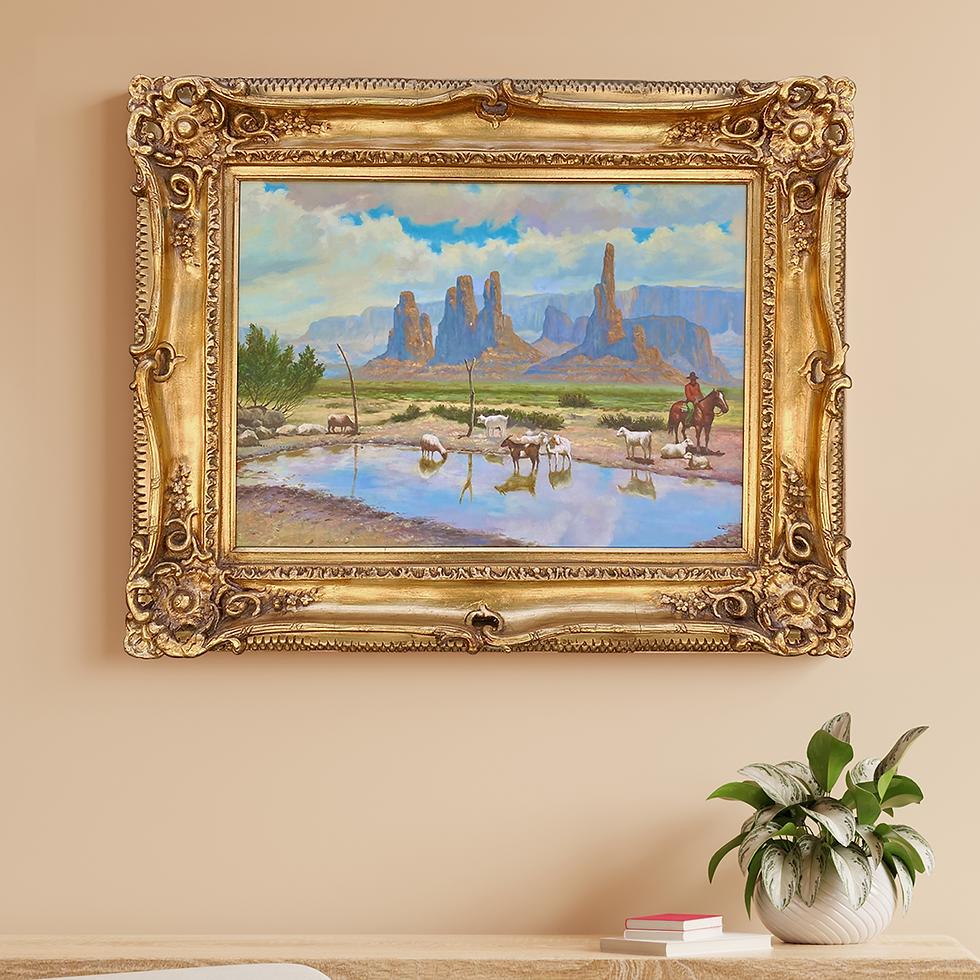 Thumbnail: Shepherd on Horseback Watering His Sheep Oil Painting