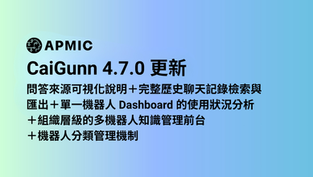 CaiGunn 4.7.0 更新亮點：機器人歷史對話匯出、使用分析 Dashboard 與多機器人管理升級，打造更高效的企業 AI 知識中樞