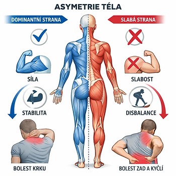 asymetrie těla a bolest