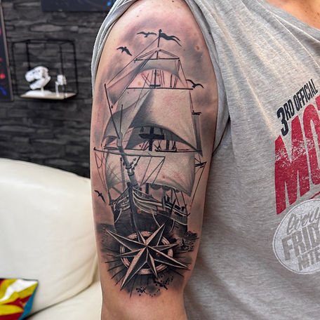 Rule Tattoo Ship tattoo on shoulder