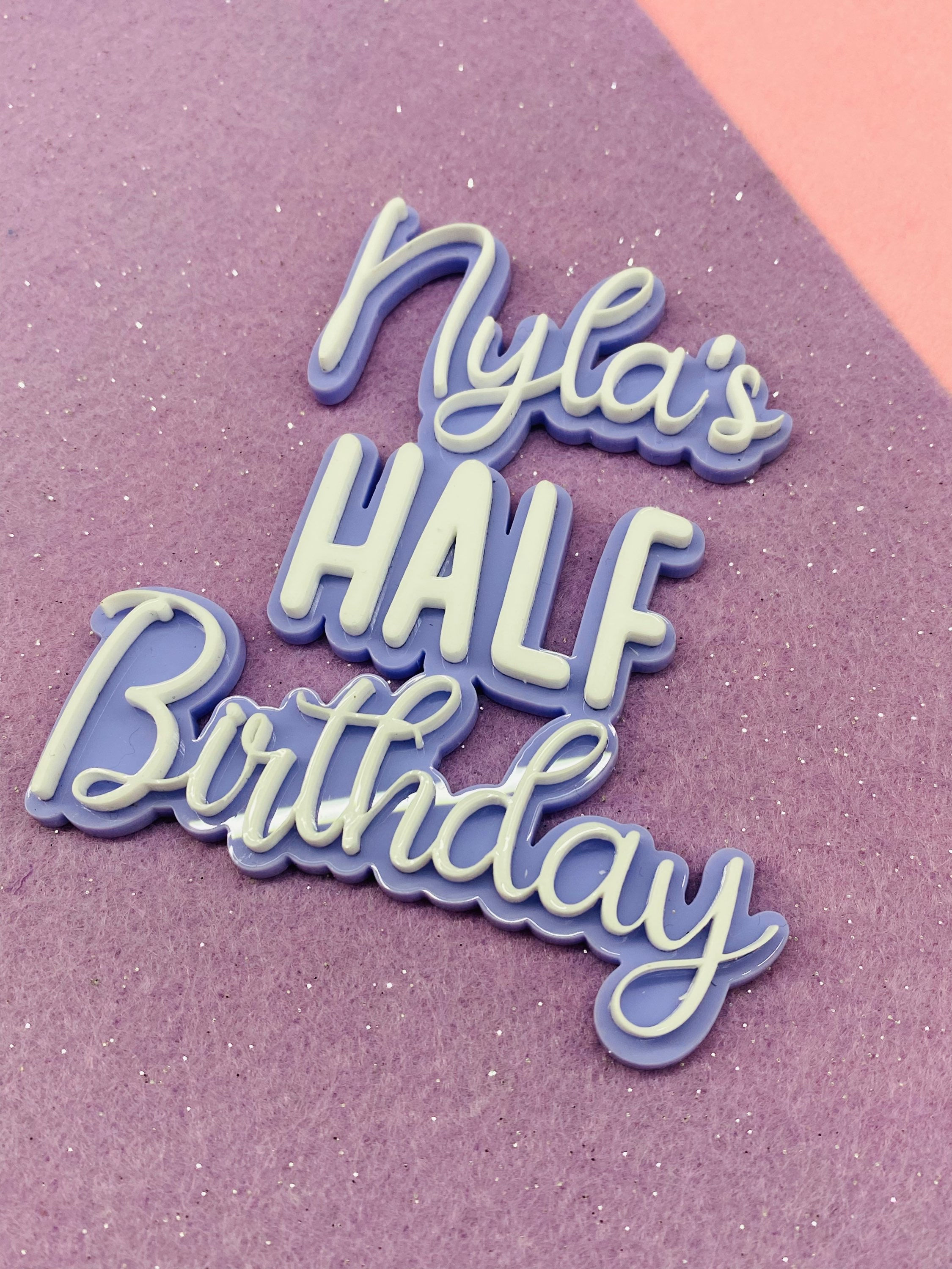 Personalised HALF Birthday double layered cake topper