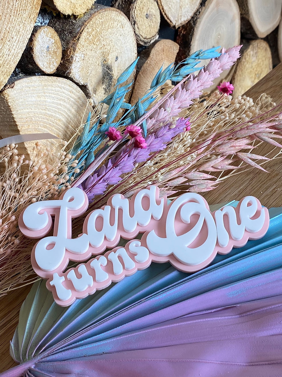 Thumbnail: Name Turns One - double layered acrylic cake topper / cake charm (picks provided
