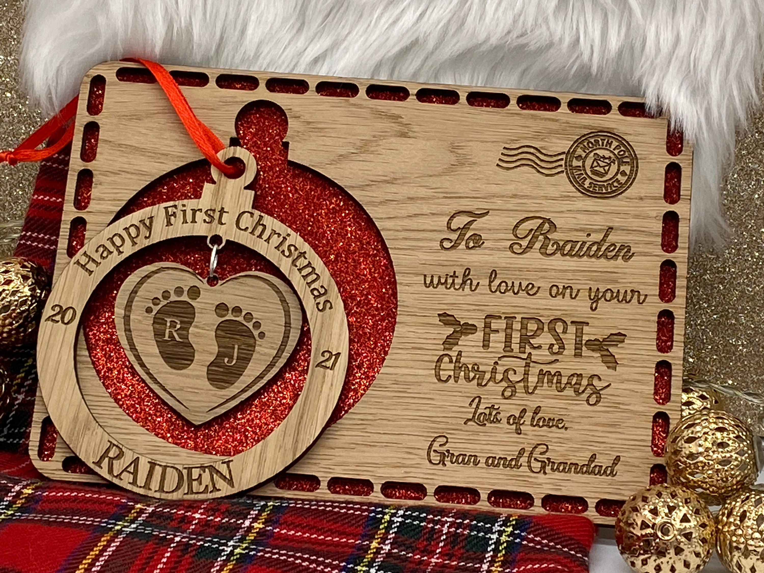 Digital CUT file -Christmas Bauble Postcard for a Baby's First Christmas  - SVG,