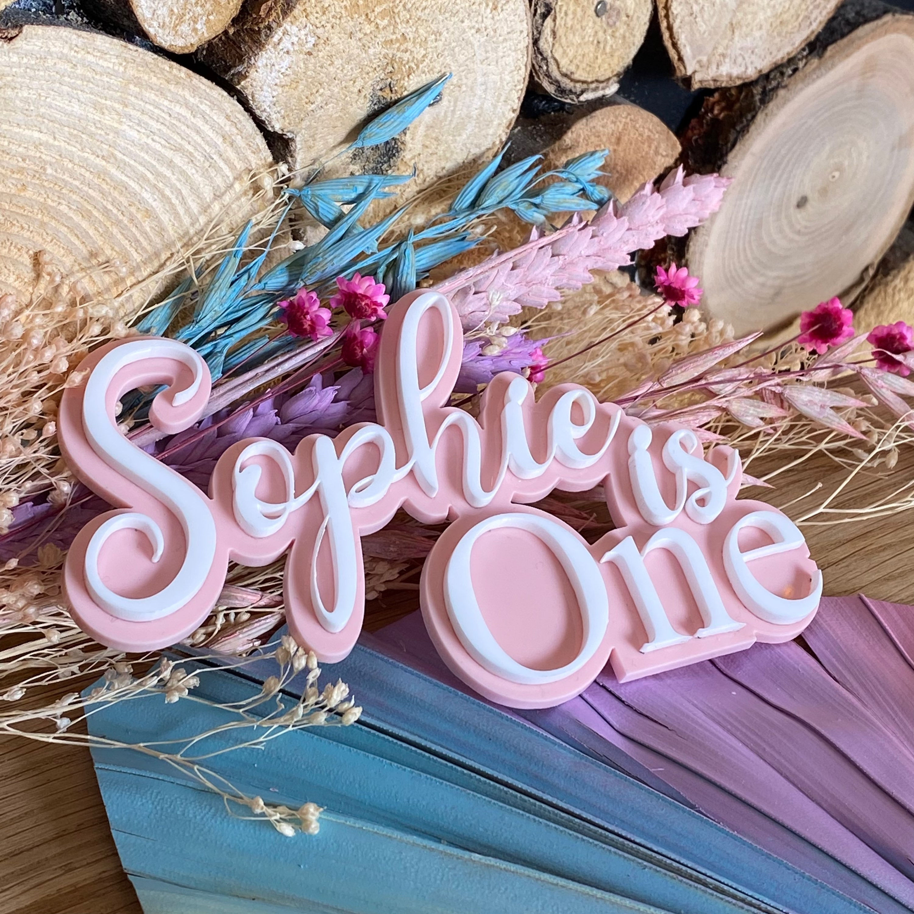 Name is One - Double layered acrylic cake topper / cake charm (pick provided)